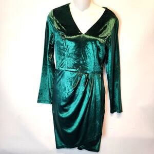 New Green Velvet Party‎ Dress V- Neck Faux Wrap Juniors Size M